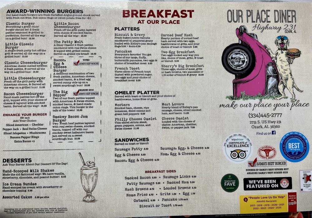 Our Place Diner Menu image 1